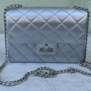 Designinverso Milano PVC Shoulder Bag Silver Quilted Silver Chain Purse Bag